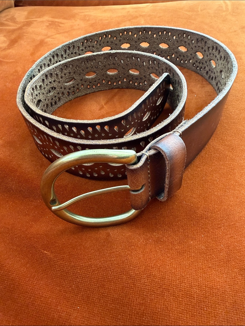 Lucky Brand Vintage Style Laser Cut Brown Leather Belt New Size Small